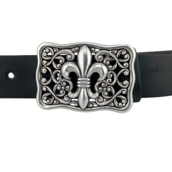 Design belt buckle with French lily silver plated with belt